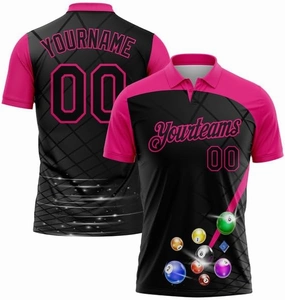 Customize Name,Custom Jersey, Polo Sport, Black Hot Pink 3D Pattern Design Billiards Performance Polo