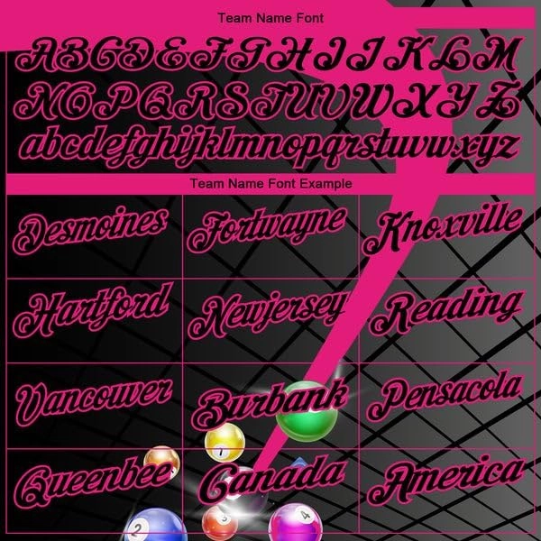 Customize Name,Custom Jersey, Polo Sport, Black Hot Pink 3D Pattern Design Billiards Performance Polo