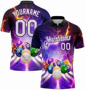 Customize Name,Custom Jersey, Polo Sport, Green Red-White 3D Pattern Design Flame Billiards 8 Ball Polo