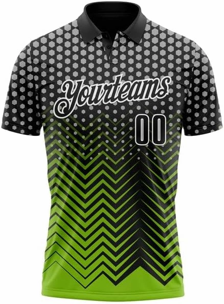 Customize Name, Short Sleeve Shirt, Black Kelly Green-Red 3D Bowling Abstract Grunge Art Performance