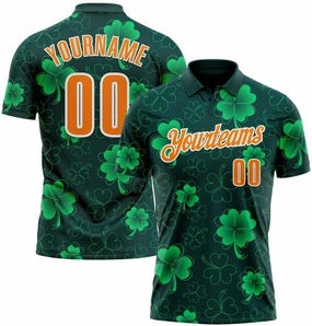 Customize Name, Short Sleeve Shirt, Polo Sport, Navy Bay Orange-Green 3D St. Patrick's Day Shirtbowling