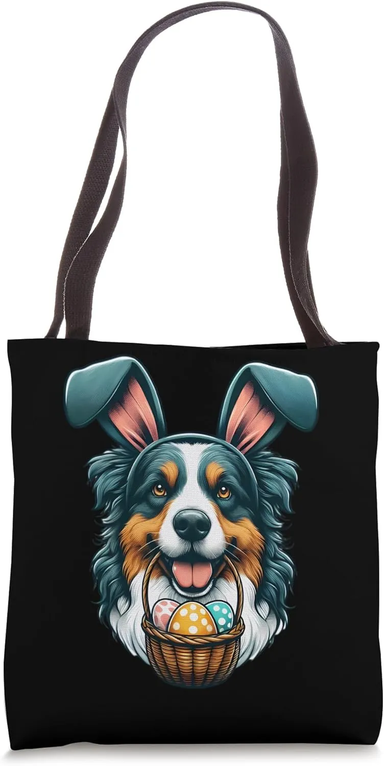 Cute Bunny Ear Australian Shepherd Dog Easter Eggs Owner Mom Tote Bag