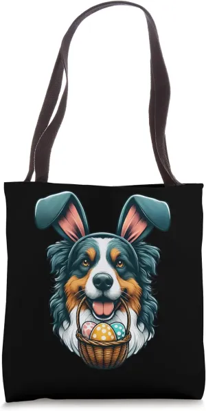 Cute Bunny Ear Australian Shepherd Dog Easter Eggs Owner Mom Tote Bag