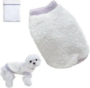 Cute Cat Sweaters Warm Cotton Plush Dog Apparel & Accessories Sleeveless White Kitten Sweaters for Indoor Cats and Small Dogs with Pet Laundry Bag (Purple,M (5.5-8.8lbs))