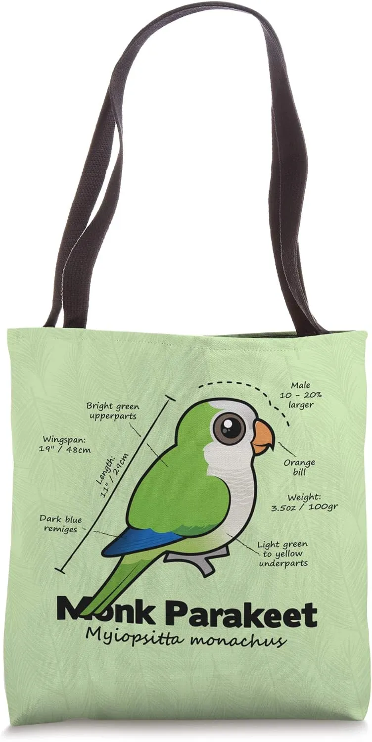 Cute Monk Parakeet Bird Statistics | Cartoon Parrot Design Tote Bag