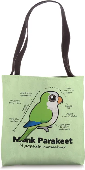 Cute Monk Parakeet Bird Statistics | Cartoon Parrot Design Tote Bag