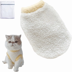 Cute Cat Sweaters Warm Cotton Plush Dog Apparel & Accessories Sleeveless White Kitten Sweaters for Indoor Cats and Small Dogs with Pet Laundry Bag (Yellow,M (5.5-8.8lbs))