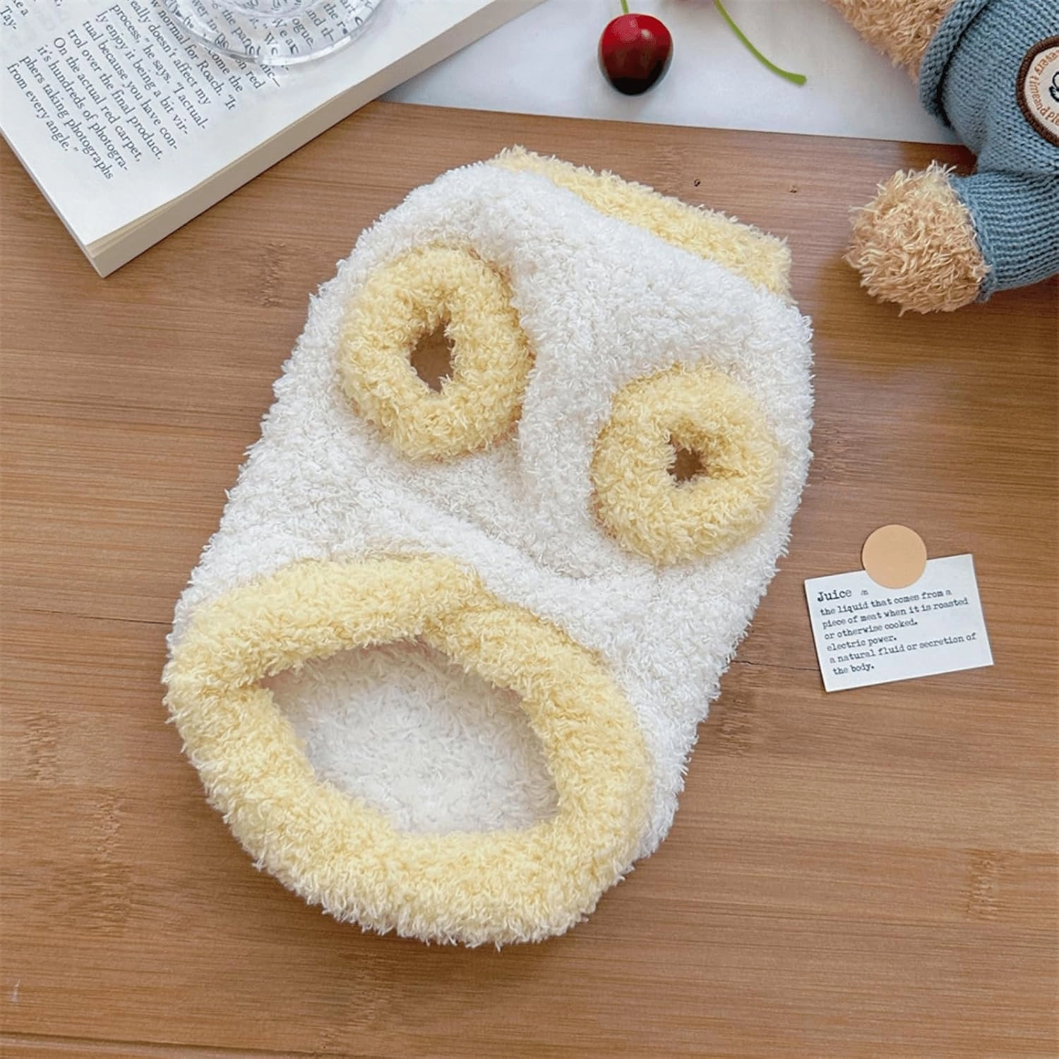 Cute Cat Sweaters Warm Cotton Plush Dog Apparel & Accessories Sleeveless White Kitten Sweaters for Indoor Cats and Small Dogs with Pet Laundry Bag (Yellow,M (5.5-8.8lbs))