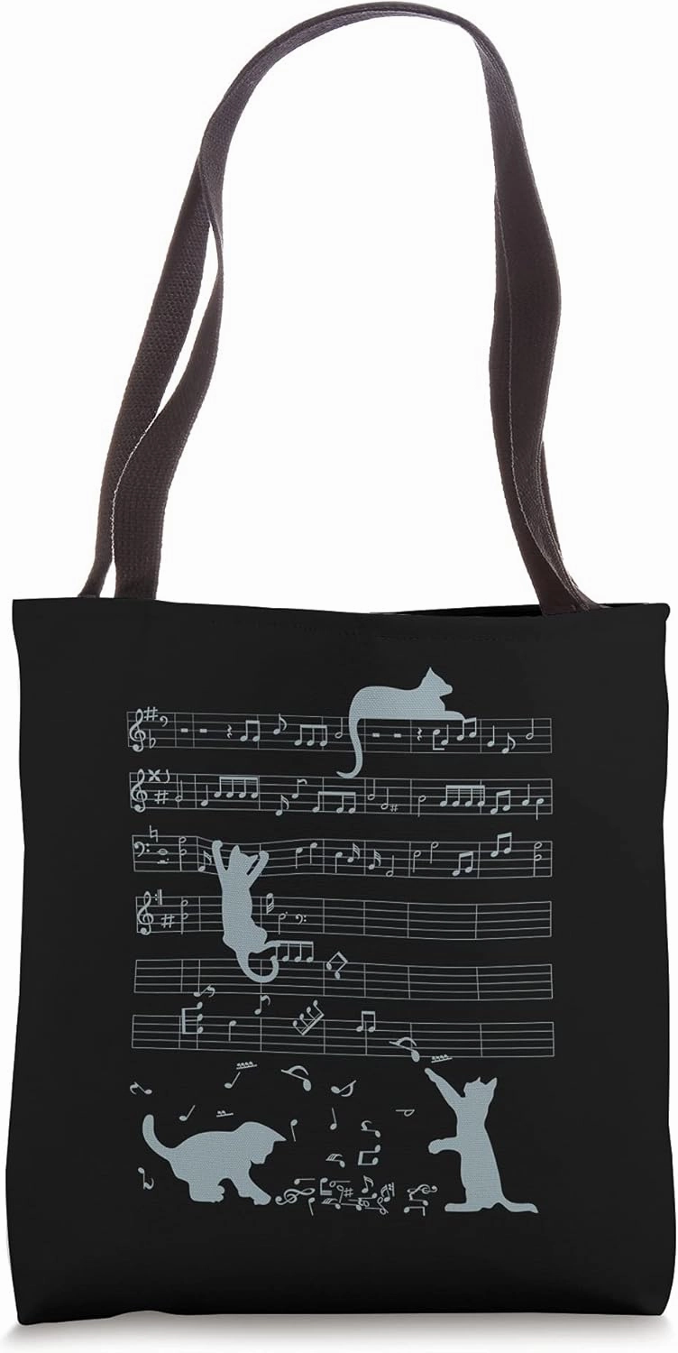 Cute Cats Music Notes Blue Musician Art Tote Bag