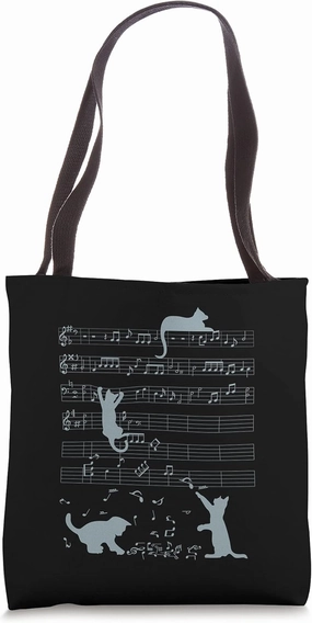 Cute Cats Music Notes Blue Musician Art Tote Bag