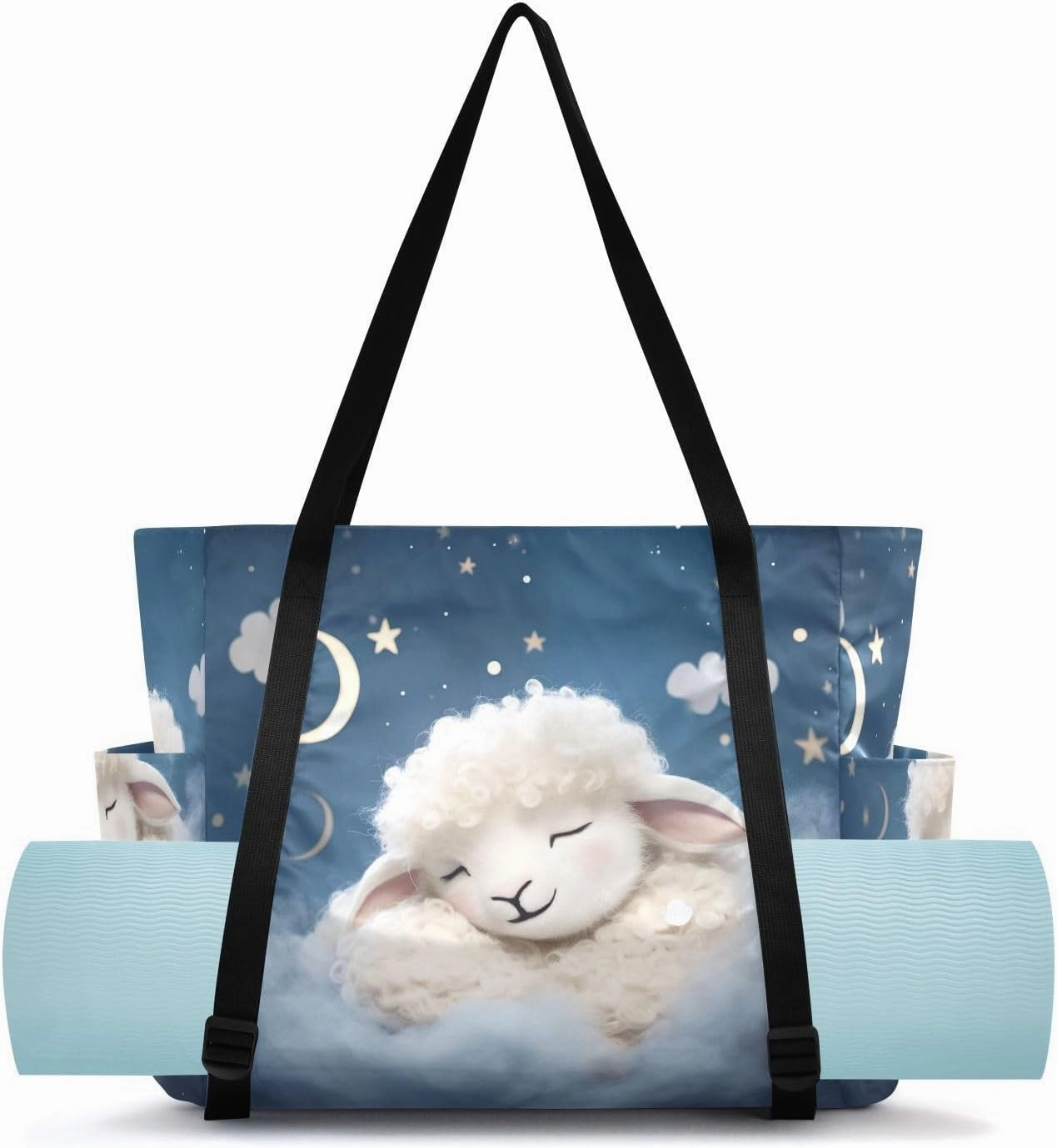 Cute Moon Sheep Yoga Mat Bag Carrier with Wet Dry Storage Pockets Pilates Bag Large Gym Tote Carryall with Water Bottle Holder for Beach Travel Women Men