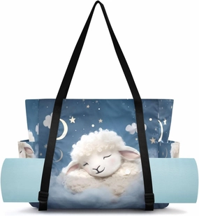 Cute Moon Sheep Yoga Mat Bag Carrier with Wet Dry Storage Pockets Pilates Bag Large Gym Tote Carryall with Water Bottle Holder for Beach Travel Women Men