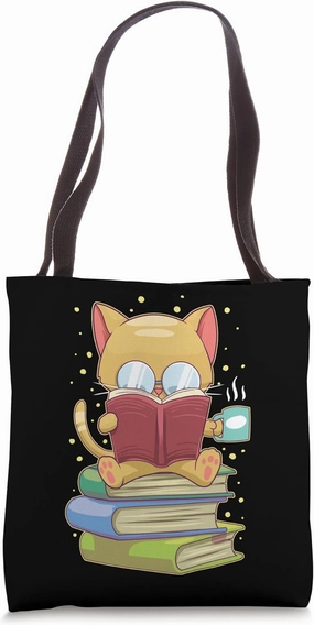 Cute Reading Cat Bookworm Nerd Librarian Book Lover Kitten Tote Bag