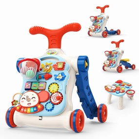 CUTE STONE 5 in 1 Walker for Baby Boy, Sit to Stand Push Walker with Activity Center Learning to Walk, Early Push Walking Toys Gift for Toddler Infant Blue