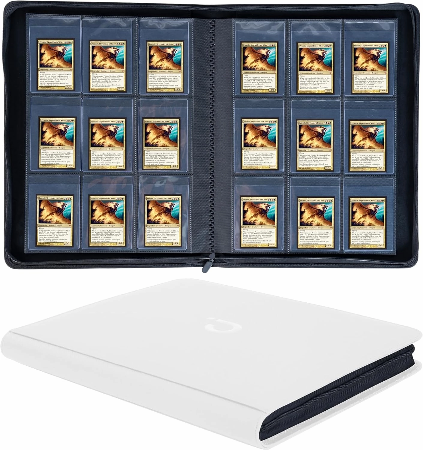 D DACCKIT Semi Rigid Card Holder Binder - Holds 360 Semi Rigid Card Holders, 9 Pocket Trading Card Album fit for 3-5/16" x 4-7/8" Semi Rigid Card Holders for Trading Cards or Sports Cards - White