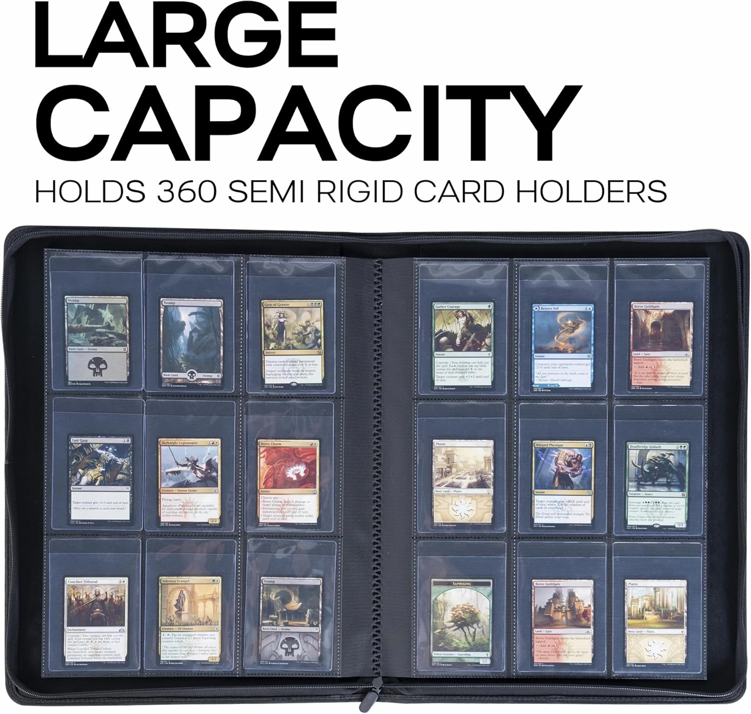 D DACCKIT Semi Rigid Card Holder Binder - Holds 360 Semi Rigid Card Holders, 9 Pocket Trading Card Album fit for 3-5/16" x 4-7/8" Semi Rigid Card Holders for Trading Cards or Sports Cards - White