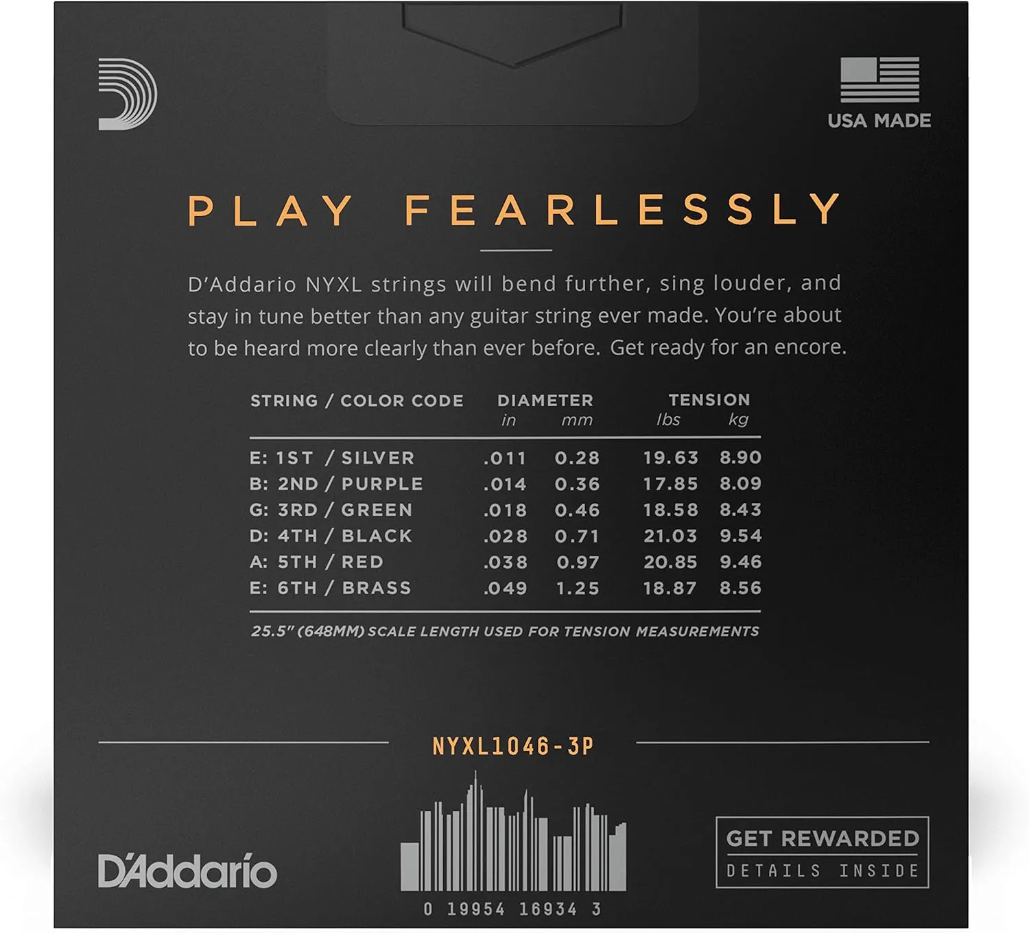 D'Addario Guitar Strings - NYXL Electric Guitar Strings - NYXL1046-3P - Unrivaled Strength, Tuning Stability, Enhanced Mid-Range - For 6 String Guitars - Made in the USA - 10-46 Regular Light, 3-Pack