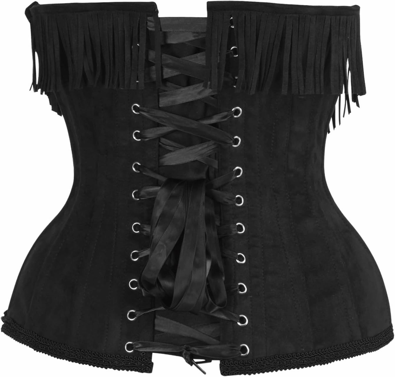 Daisy corsets Womens Womens Black Suede Steel Boned Under Bust Corset Waist Cincher Fringe Top Western & Plus Size