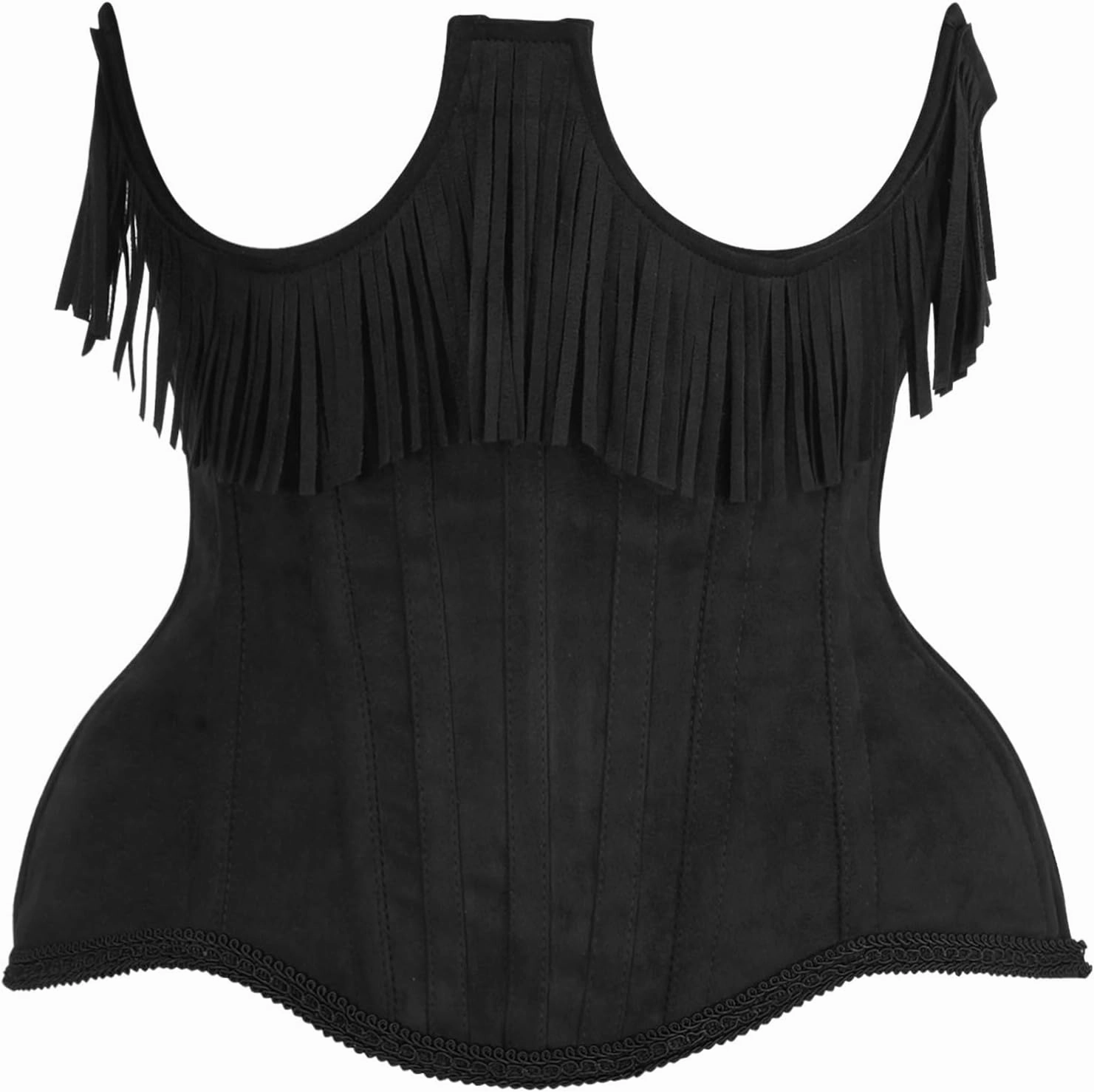 Daisy corsets Womens Womens Black Suede Steel Boned Under Bust Corset Waist Cincher Fringe Top Western & Plus Size