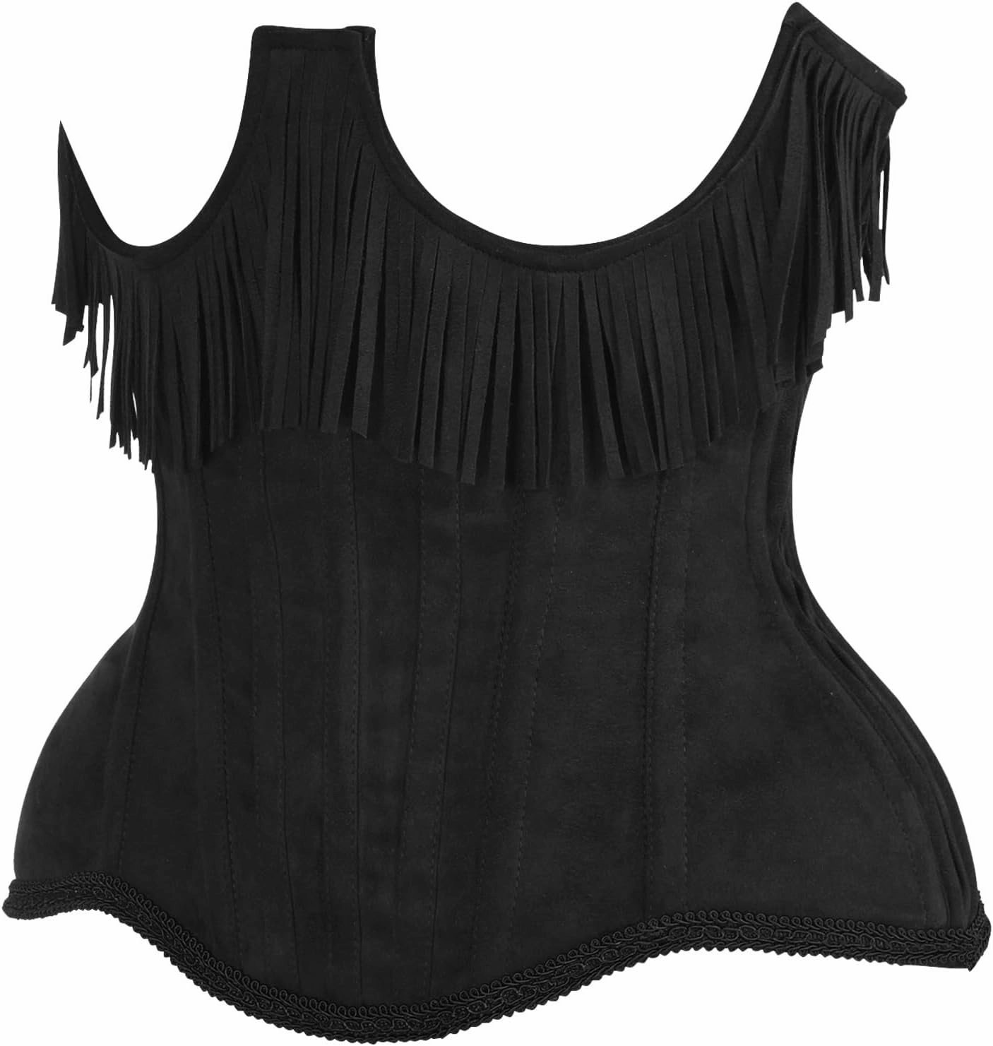 Daisy corsets Womens Womens Black Suede Steel Boned Under Bust Corset Waist Cincher Fringe Top Western & Plus Size
