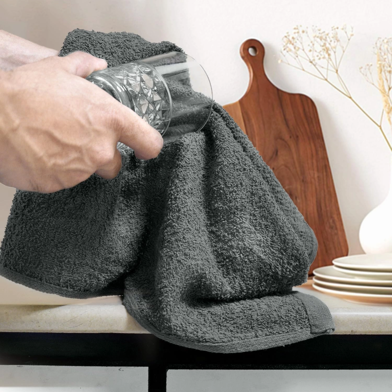 DAN RIVER 100% Cotton Bar Mop Kitchen Towels, 16x19 inches, Pack of 12, 350 GSM, Gray – Highly Absorbent Dish Towels, Quick-Dry, Reusable Mops for Kitchen, Home, Restaurants and Offices
