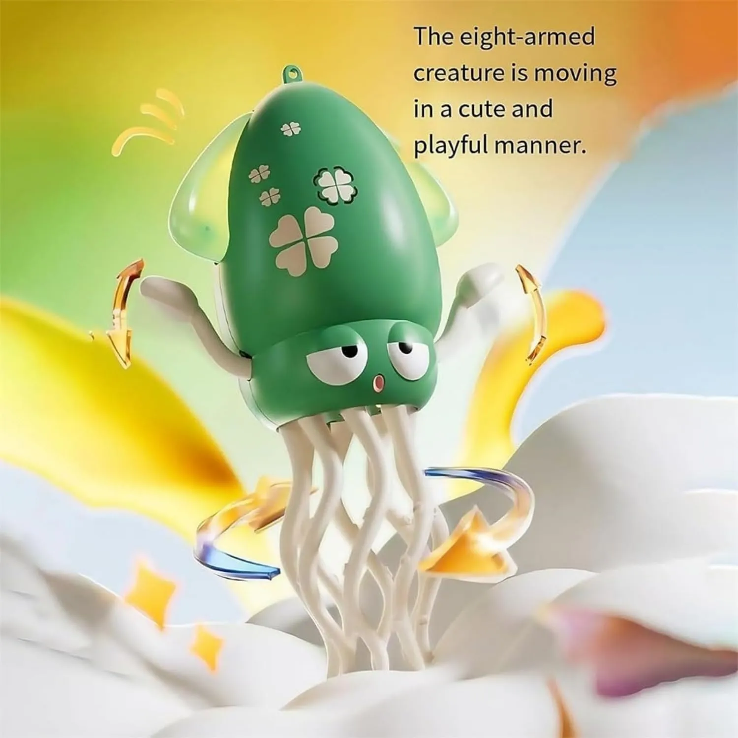 Dancing Octopus Toy, Wiggly Wonder Octopus, Crazy 8-Leg Auto-Dance Toy, with led & Music, Smart-Tentacle Self-Navigating Robotic, Smart Auto-Wiggling, Motor Skill Development (Yellow   Fishing Rod)