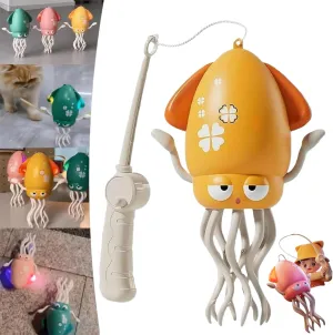 Dancing Octopus Toy, Wiggly Wonder Octopus, Crazy 8-Leg Auto-Dance Toy, with led & Music, Smart-Tentacle Self-Navigating Robotic, Smart Auto-Wiggling, Motor Skill Development (Yellow   Fishing Rod)