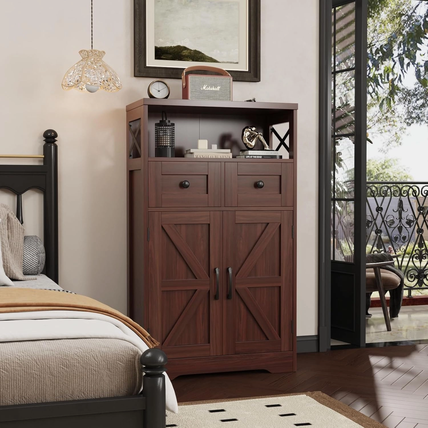 Dark Brown Storage Cabinet with Drawers and Shelves, Standing Kitchen Pantry Cabinet, Floor Storage Cabinet Hutch Cupboard, Coffee Bar Station for Dining Living Room Home Office