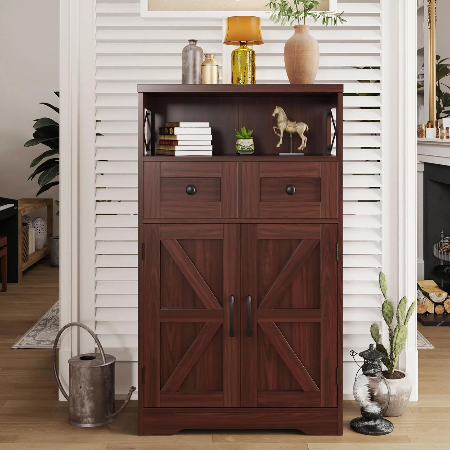 Dark Brown Storage Cabinet with Drawers and Shelves, Standing Kitchen Pantry Cabinet, Floor Storage Cabinet Hutch Cupboard, Coffee Bar Station for Dining Living Room Home Office