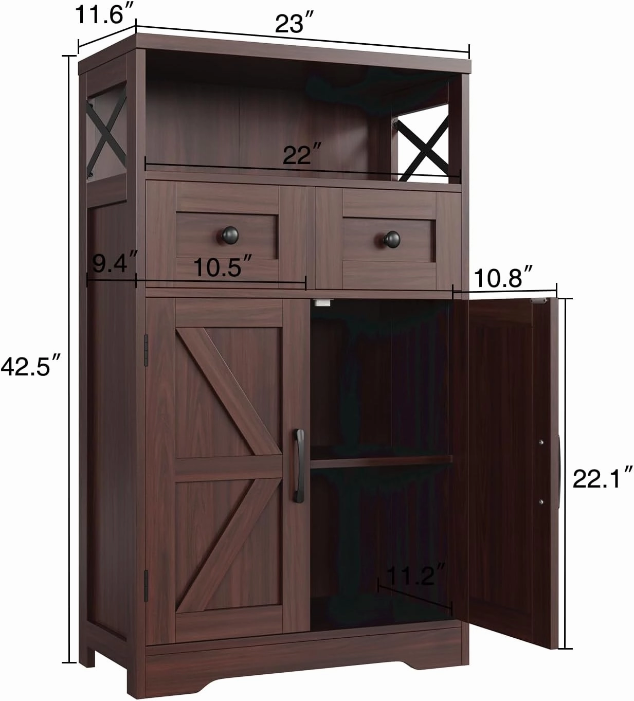 Dark Brown Storage Cabinet with Drawers and Shelves, Standing Kitchen Pantry Cabinet, Floor Storage Cabinet Hutch Cupboard, Coffee Bar Station for Dining Living Room Home Office