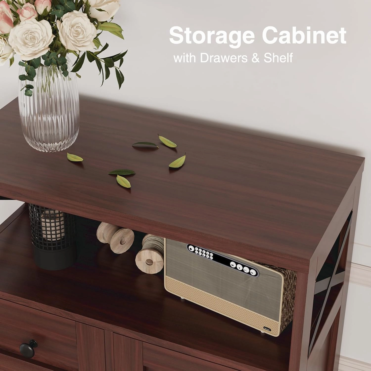 Dark Brown Storage Cabinet with Drawers and Shelves, Standing Kitchen Pantry Cabinet, Floor Storage Cabinet Hutch Cupboard, Coffee Bar Station for Dining Living Room Home Office