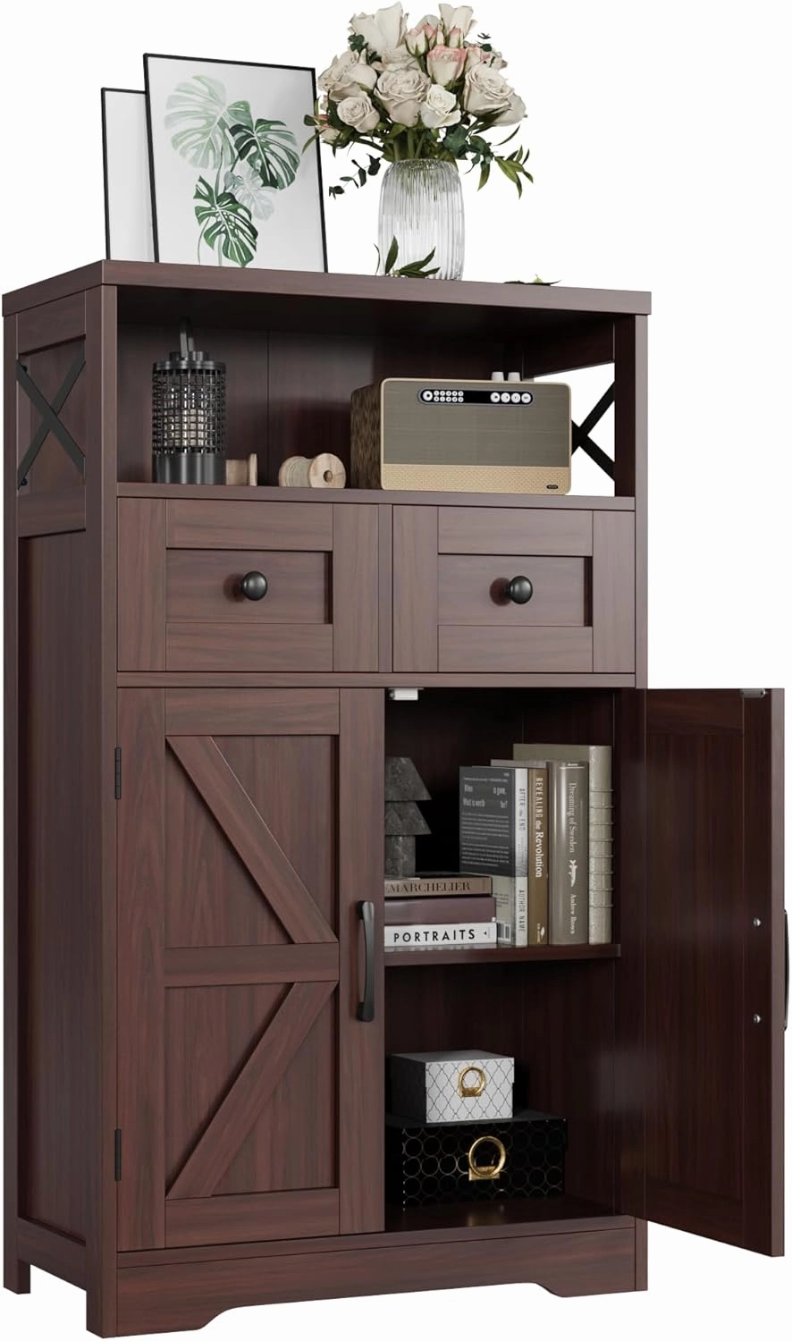 Dark Brown Storage Cabinet with Drawers and Shelves, Standing Kitchen Pantry Cabinet, Floor Storage Cabinet Hutch Cupboard, Coffee Bar Station for Dining Living Room Home Office
