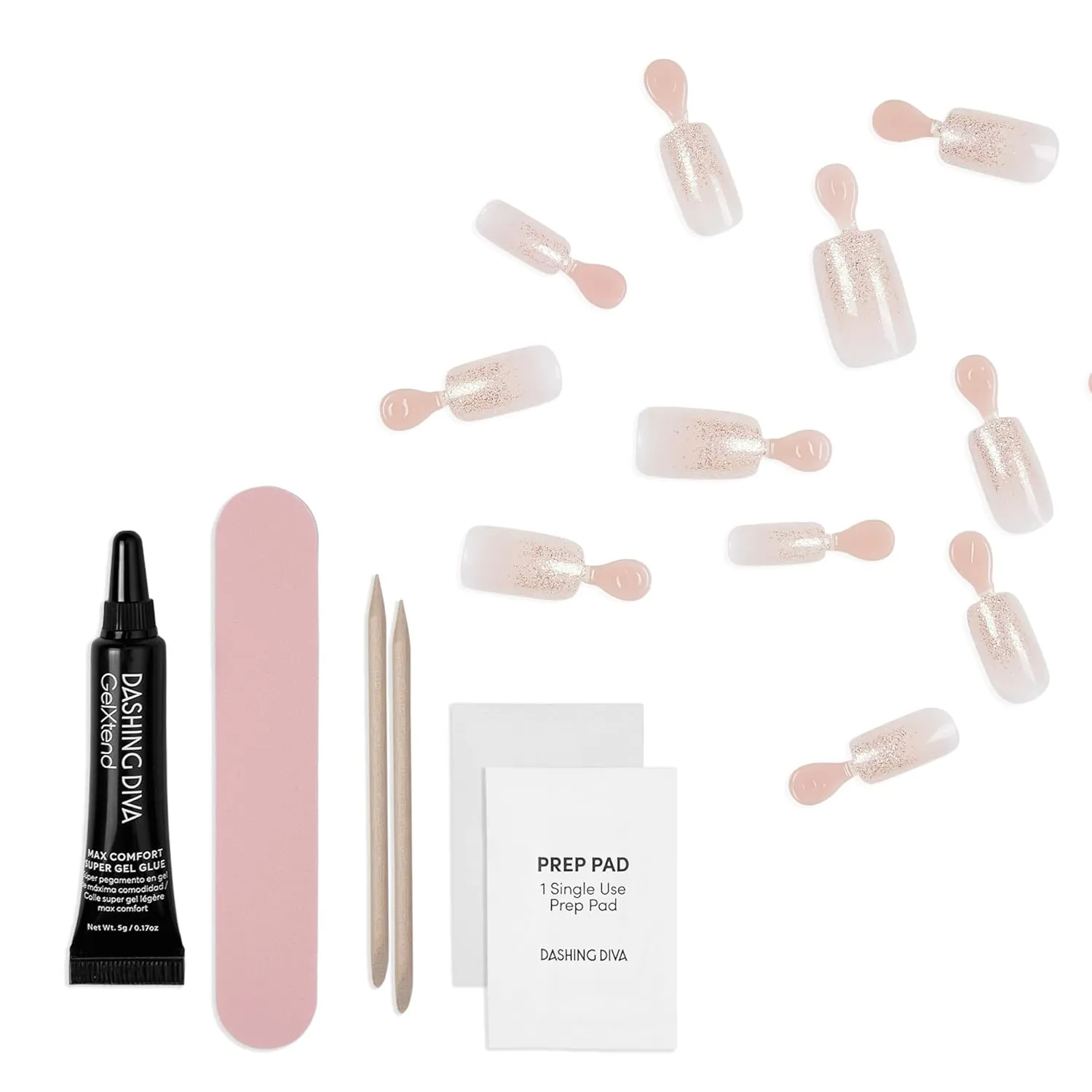 Dashing Diva GelXtend Design & Removal Kit - Nail Tips & Magic Off  Remover - Acrylic Nails with LED Glue - Lasts Up to 14 Days - Press On Remover with Niacinamide and Castor Oil - Summer Shimmer