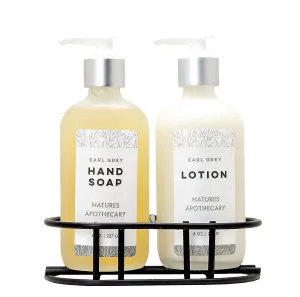 Dayspa Body Basics Earl Grey Eco-Friendly Refillable Liquid Soap - Vegan, Sulfate-Free, Hypoallergenic, All-Natural, Plant-Derived, Made in USA, Lotion & Soap Set with Metal Holder