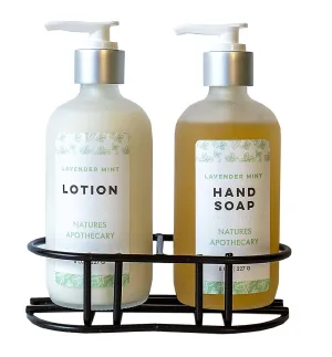 DAYSPA Body Basics Lavender Mint Eco-Friendly Refillable Liquid Soap - Vegan, Sulfate-Free, Hypoallergenic, All-Natural, Plant-Derived, Made in USA, Lotion & Soap Set with Metal Holder