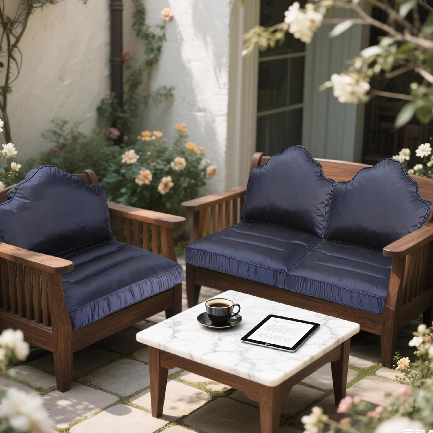 Deep Seat Patio Cushion Set 24 x 24 Inch,Filled with High-Support Sponge  Pearl Cotton,Waterproof & Fade Resistant,with Backrest and Removable Cover,Outdoor Deep Seat Set for Patio Furniture