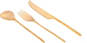 DeKulture Handmade Pure Brass 3 Pieces Cutlery Set Premium Deluxe Tableware Classic Gold Burnished Utilitarian Flatware Ideal for Serving & Dining Table Decoration