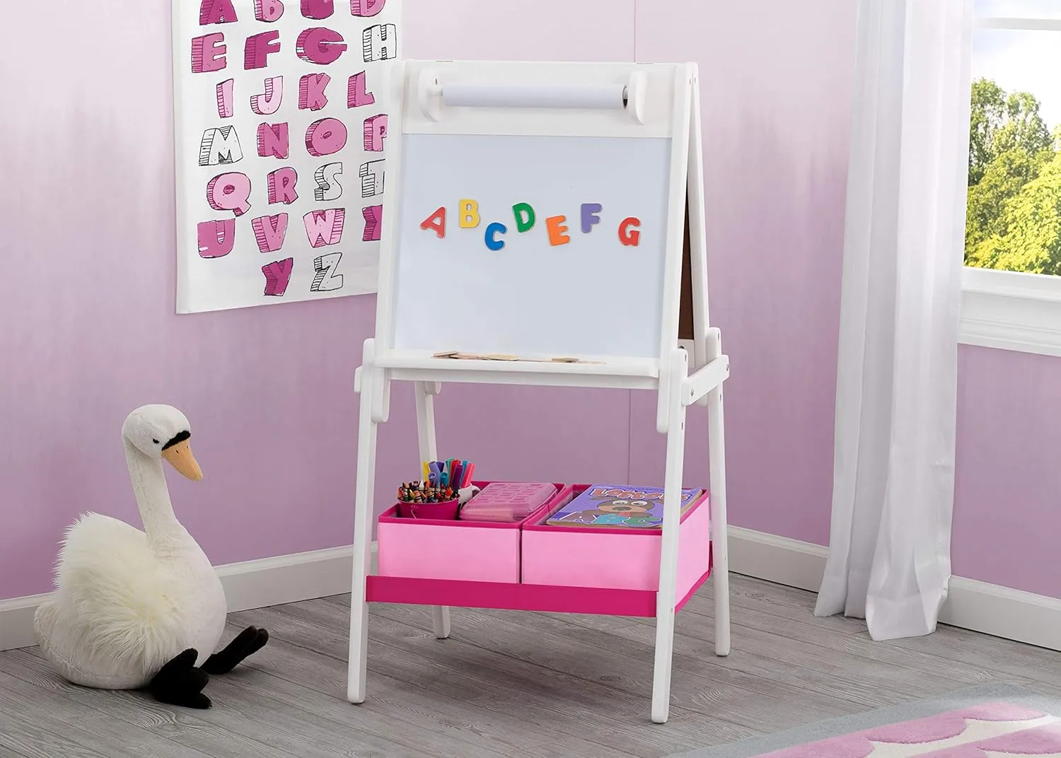 Delta Children MySize Kids Double-Sided Storage Easel -Ideal for Arts & Crafts, Drawing, Homeschooling and More, Bianca White