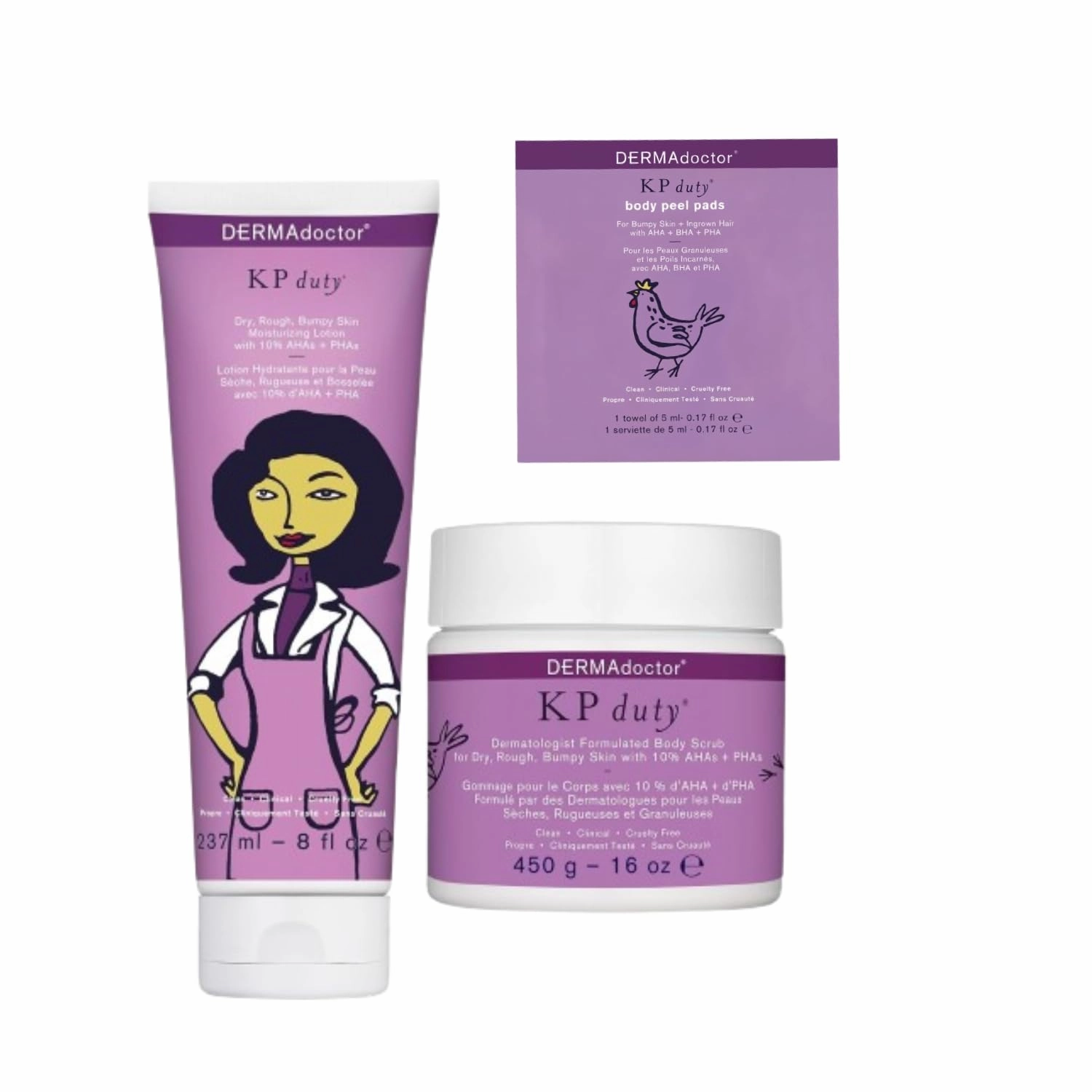DERMAdoctor KP Bump Eraser Scrub & Peel Pads Kit | Exfoliating Treatment for Dry, Rough, Bumpy Skin and Keratosis Pilaris with 10% AHAs, BHAs   PHAs | Includes Body Scrub and 10 Peel Pads