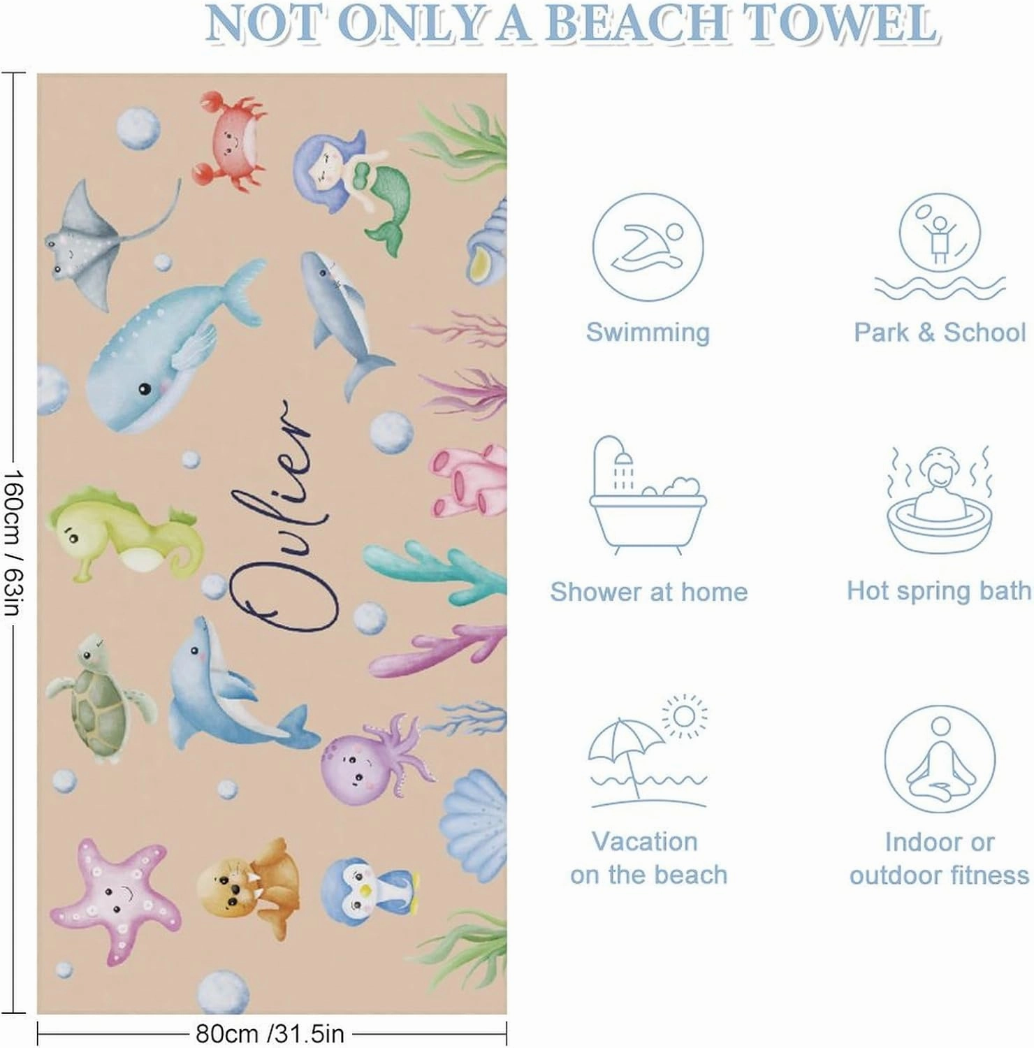 Desert Sand Penguin Beach Towels for Adults Boy Gift Personalized Names Pool Towel Luxury Microfiber Blue Whale Sand Towel for Boys Women Beach Trip Gifts