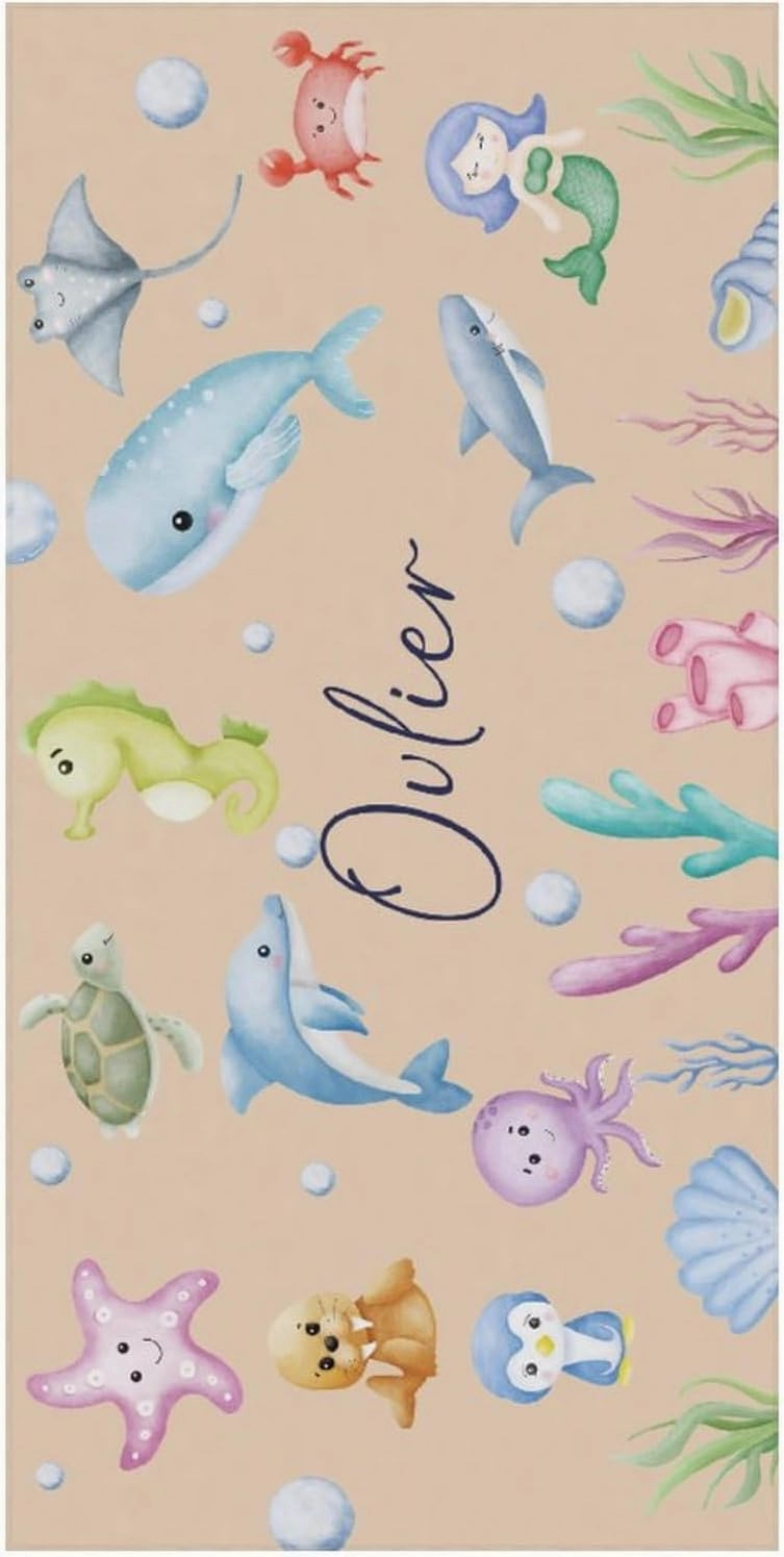 Desert Sand Penguin Beach Towels for Adults Boy Gift Personalized Names Pool Towel Luxury Microfiber Blue Whale Sand Towel for Boys Women Beach Trip Gifts
