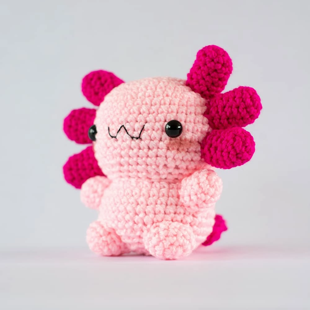 Despojo & Esponjoso 5" New Chibi Axolotl Kawaii Axolotl Soft Handmade Crochet Stuffed Animal toy for girls boy (Pink)