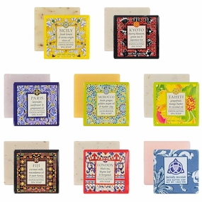 Destination Soap Sampler- Set of 8 Exfoliating Spa Soap Bars- Enriched with Shea Butter and Essential Oils- Sicily, Kyoto, London, Paris, Morocco, Tahiti, Fiji and Custom Soap- Party Favors for Adults