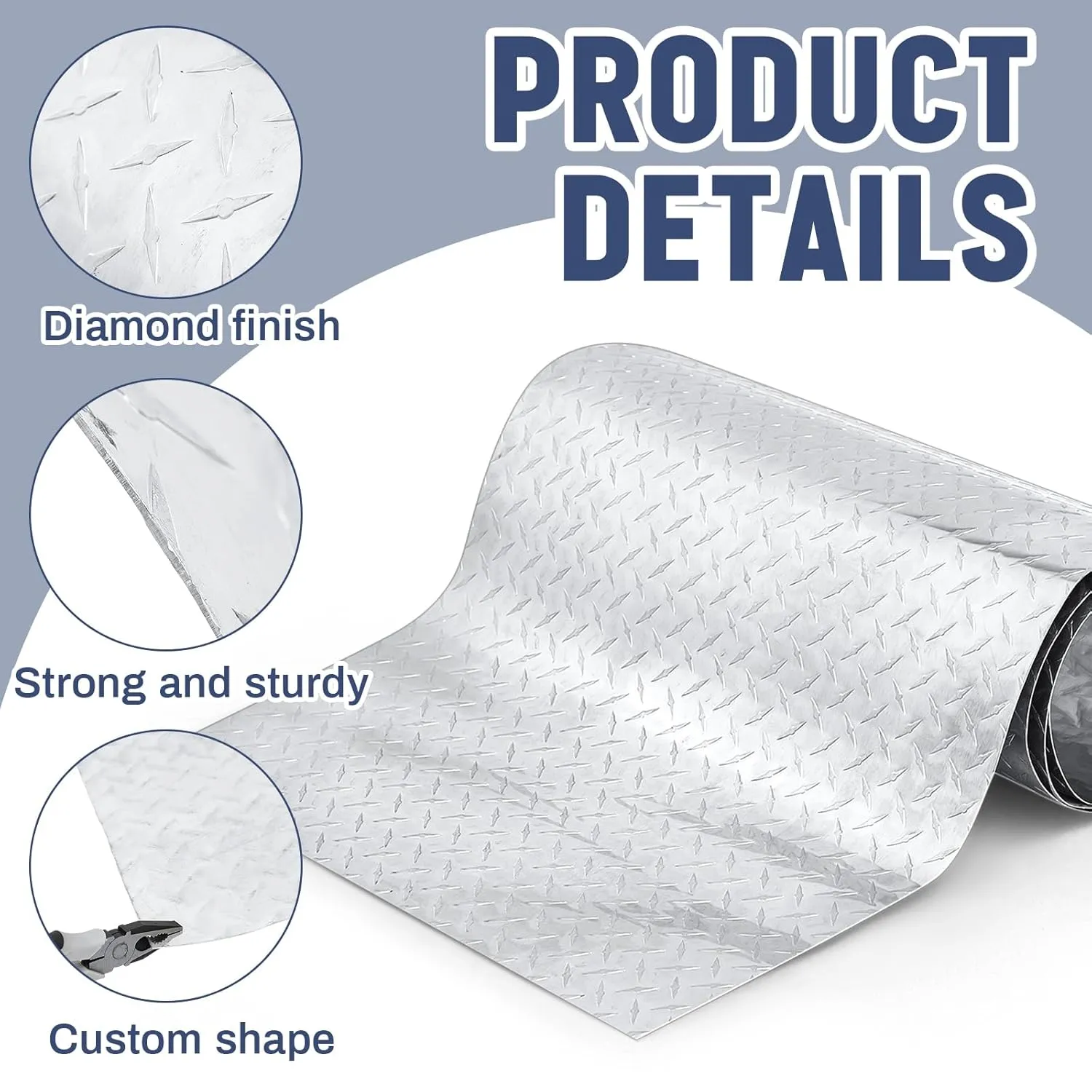 Diamond Plate Sheet Metal Heavy Duty Tread Aluminum Sheet Diamond Tread Plate for Wall Covering, Cargo Trailer, RV and More(12 x 120 Inch,Silver)