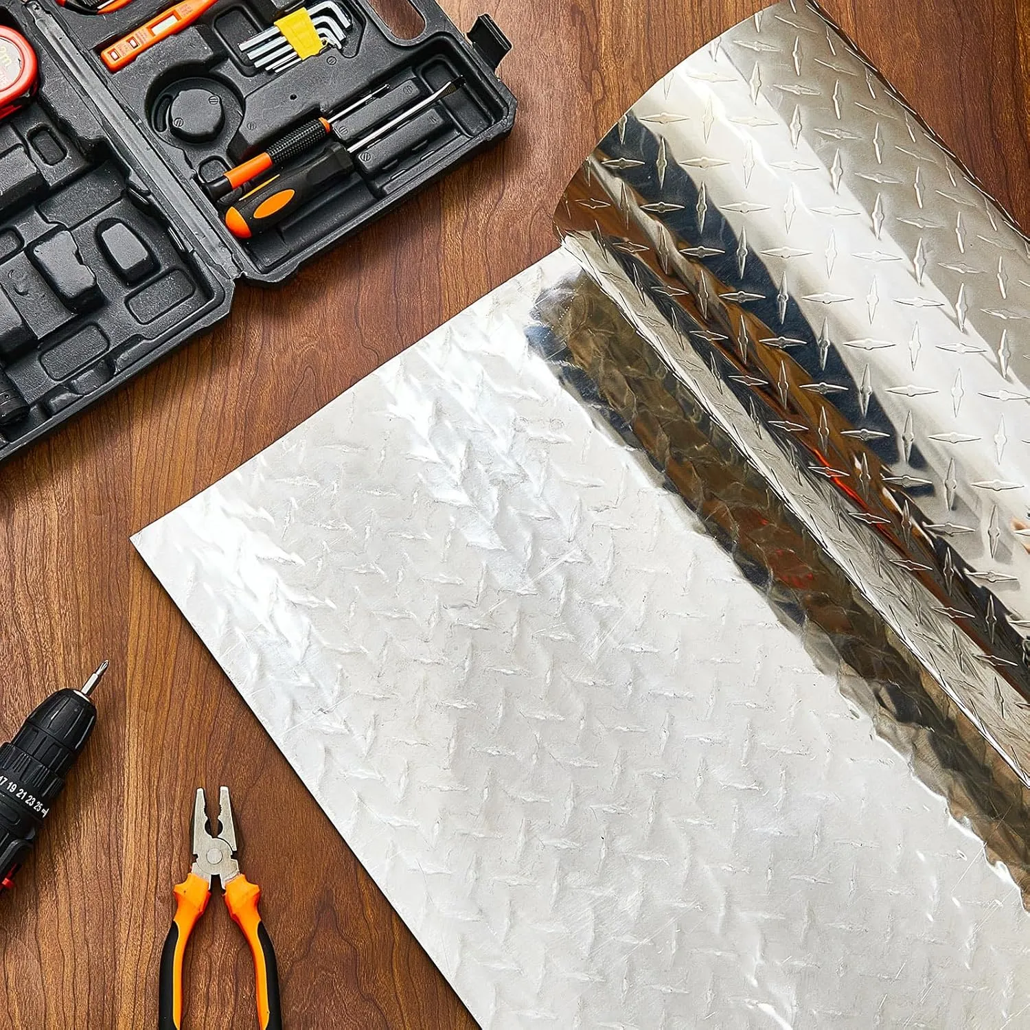 Diamond Plate Sheet Metal Heavy Duty Tread Aluminum Sheet Diamond Tread Plate for Wall Covering, Cargo Trailer, RV and More(12 x 120 Inch,Silver)
