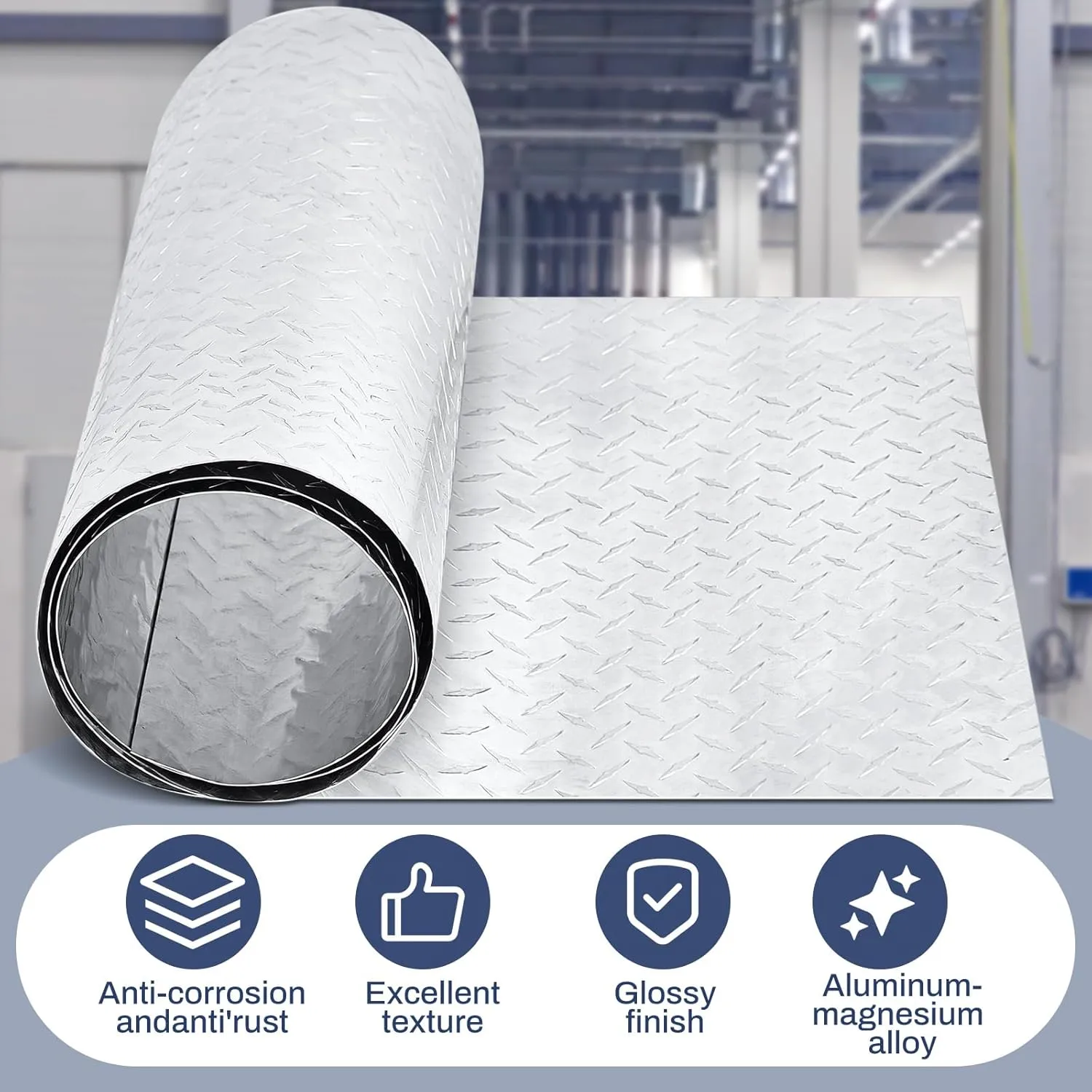 Diamond Plate Sheet Metal Heavy Duty Tread Aluminum Sheet Diamond Tread Plate for Wall Covering, Cargo Trailer, RV and More(12 x 120 Inch,Silver)