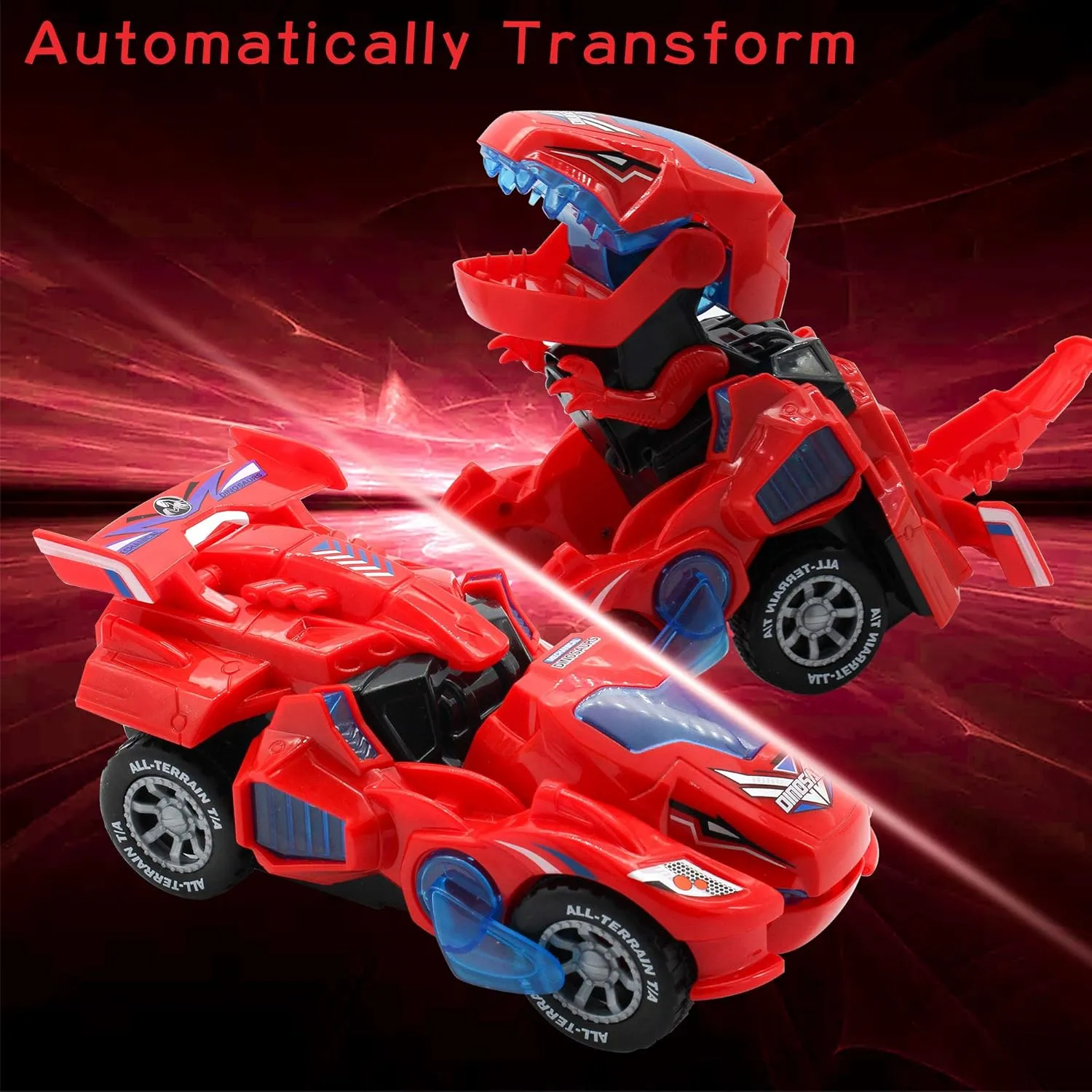 Dinosaur Toys for 3-6 Year Old Girls Transforming Dinosaur Car with LED Light and Music Gifts for 3 4 5 6 7 Year Old Girl (Red)