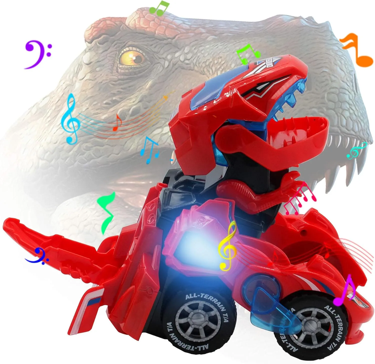Dinosaur Toys for 3-6 Year Old Girls Transforming Dinosaur Car with LED Light and Music Gifts for 3 4 5 6 7 Year Old Girl (Red)