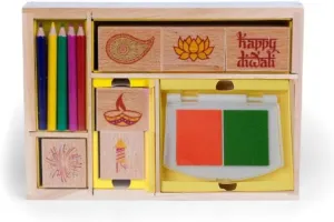 Diwali Wooden Stamp Set – Ideal Gift for Diwali, Arts & Crafts Enthusiasts, and Celebrations - Perfect for Rangoli, DIY Crafts, Card Making & Festive Decorations