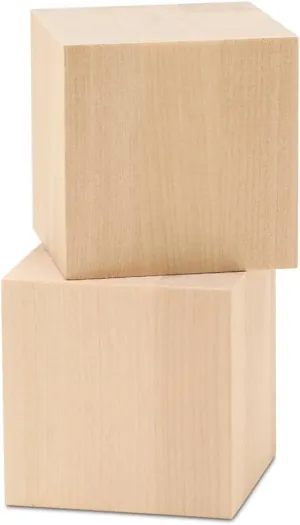 DIY Wooden Cubes 3-inch, Pack of 2 Large Wooden Blocks, Unfinished Wood Blocks for Crafts, STEM, Dice, and Building Blocks for Stacking, by Woodpeckers